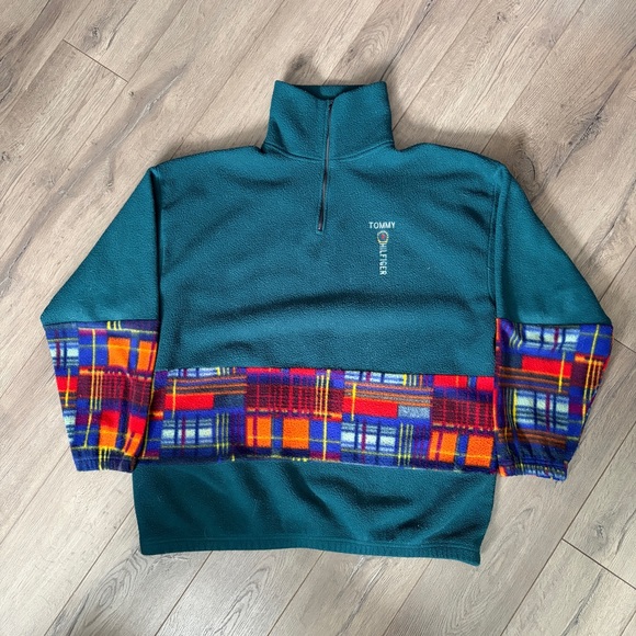 Tommy Hilfiger Other - Vintage 90s Tommy Hilfiger Men's Teal Sweater with Plaid Accents